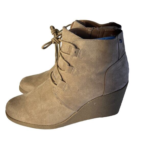 Style & Co Women’s Boots Size 10 Desert Tan Faux Suede Lace Up Ankle Top Wedge - Picture 3 of 8
